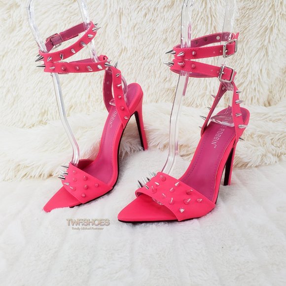 Cape Robbin Shoes - Hot Pink Spike Stud Double Strap High Heel Shoes